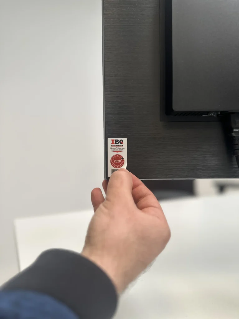 IBQ-Prüfplakette mit dem nächsten Prüftermin an einem elektrischen Betriebsmittel
